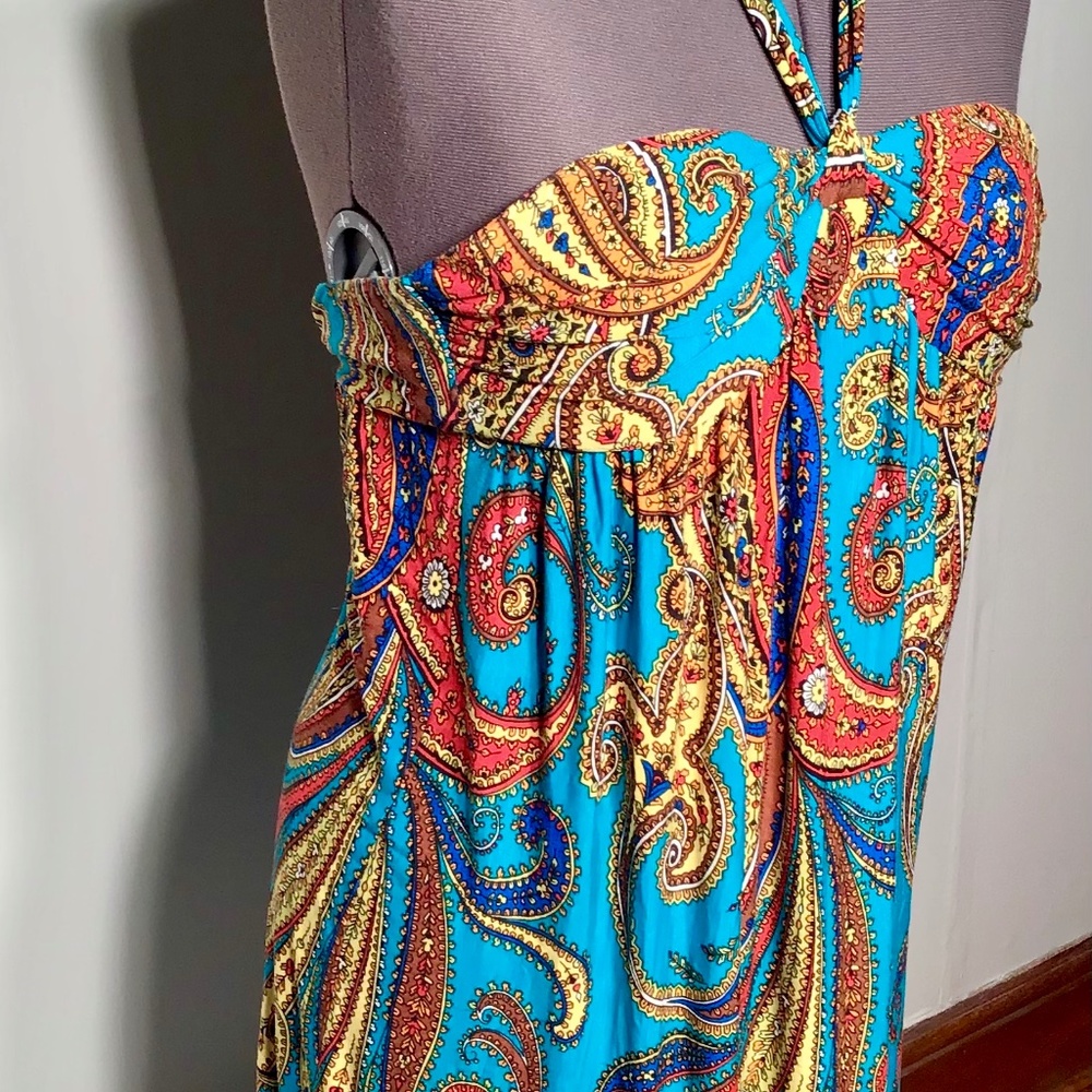ALYX Women's Teal Paisely Halter Dress Size 8 - Picture 2 of 5